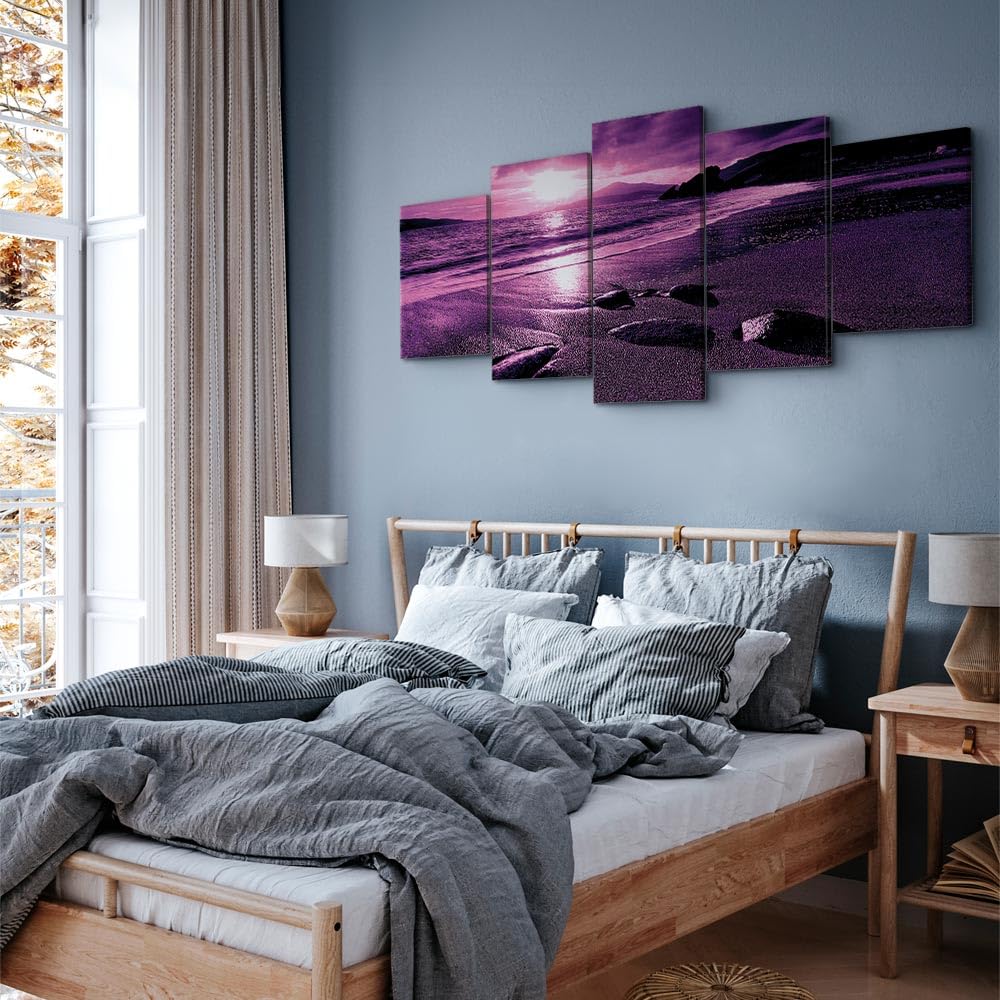 murando - Leinwandbild Natur Landschaft violett, 200x100 cm, 5-teilig | Hochwertige Leinwand, sofort aufhängbar, ideal fürs Wohn- oder Schlafzimmer, wasserfest und lichtecht, langlebig, stilvoll