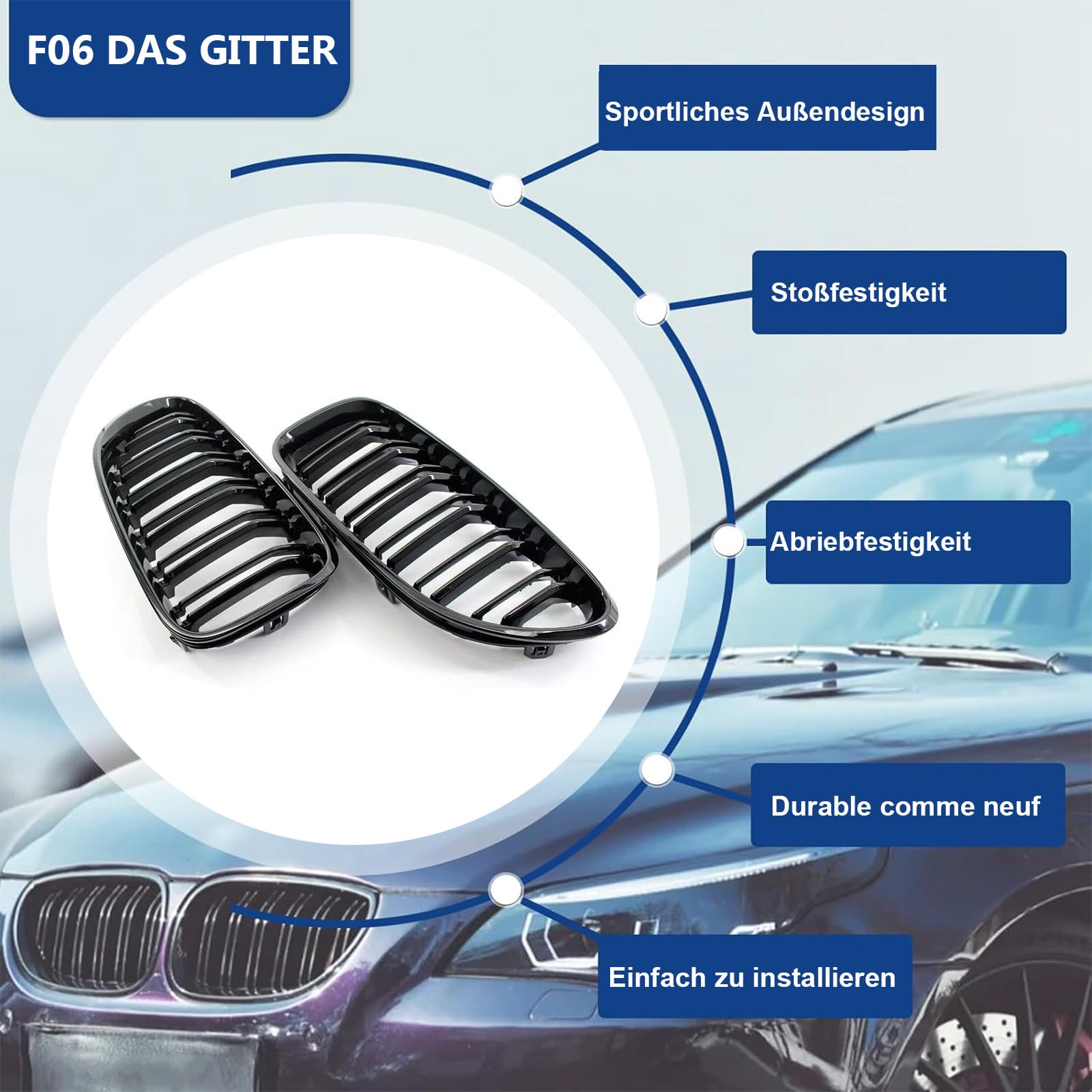 F06 Griglie di Anteriore per BMW Serie 6 F06 F12 F13 Griglie Paraurti Nere Lucide i Griglie Radiatori a doppio rene frontali 2012-2017 (Non adatto per 6er GT)