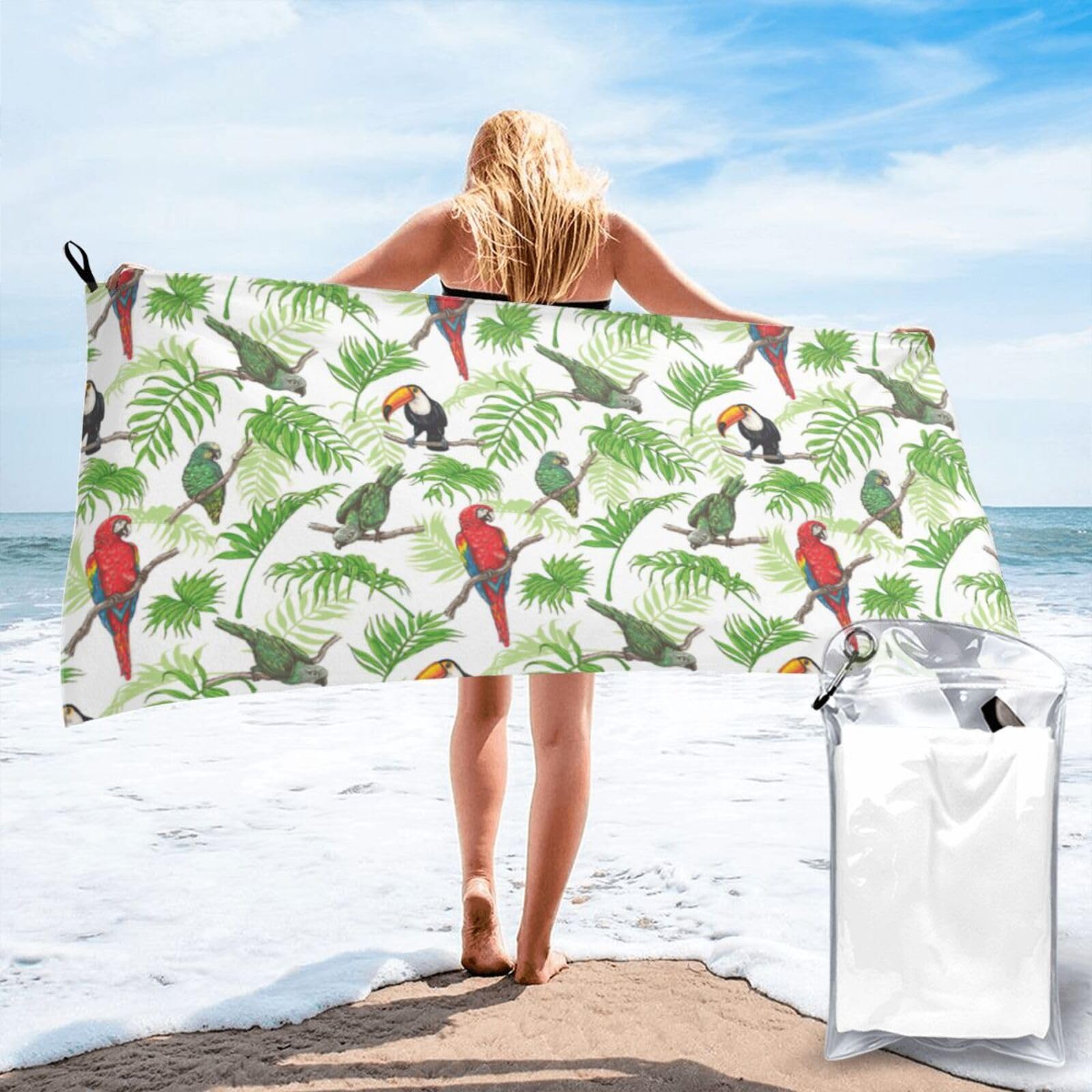KAPPTYY Parrot Birds And Tropical Tree Print Quick Dry Towel Bath Shower Beach Wrap For Gym Vacation Adults