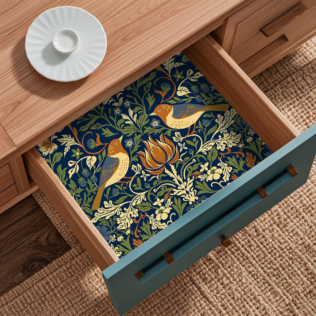 Self Adhesive Shelf Liner Vintage Bird Waterproof Drawer Liners Countertop