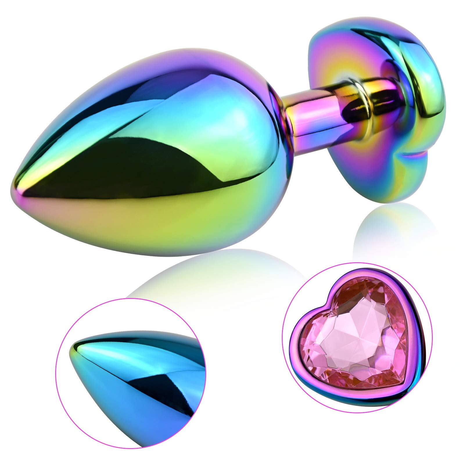 Anal Plugs 3PCS Anal Trainer Set Colorful Metal Butt Plug Heart Shape Jewelry Anal Sex Toys for Beginners Advanced Users Sex Factory ()