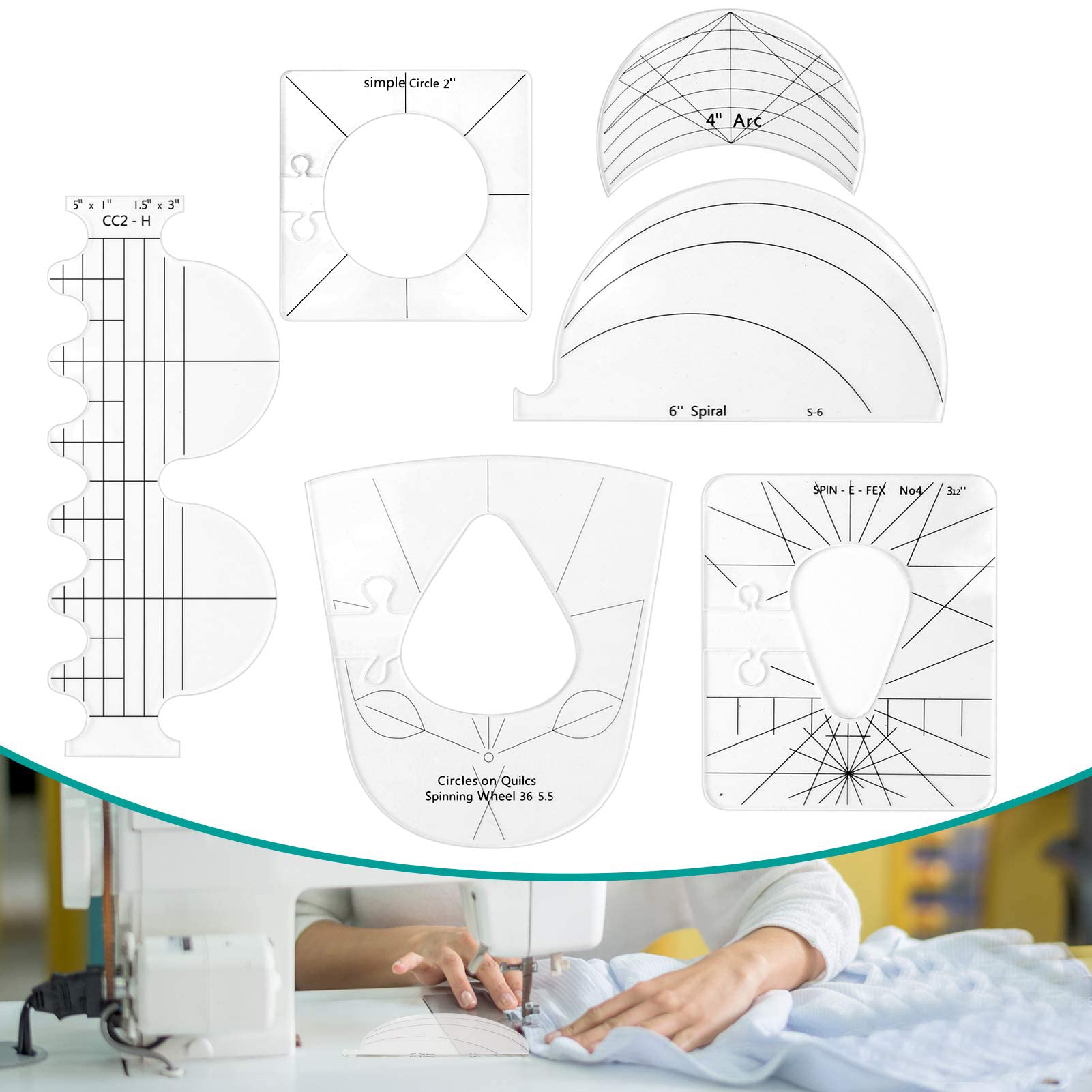 Buy 6Pack Quilting Template Sewing Machine Ruler, KASTWAVE Acrylic DIY