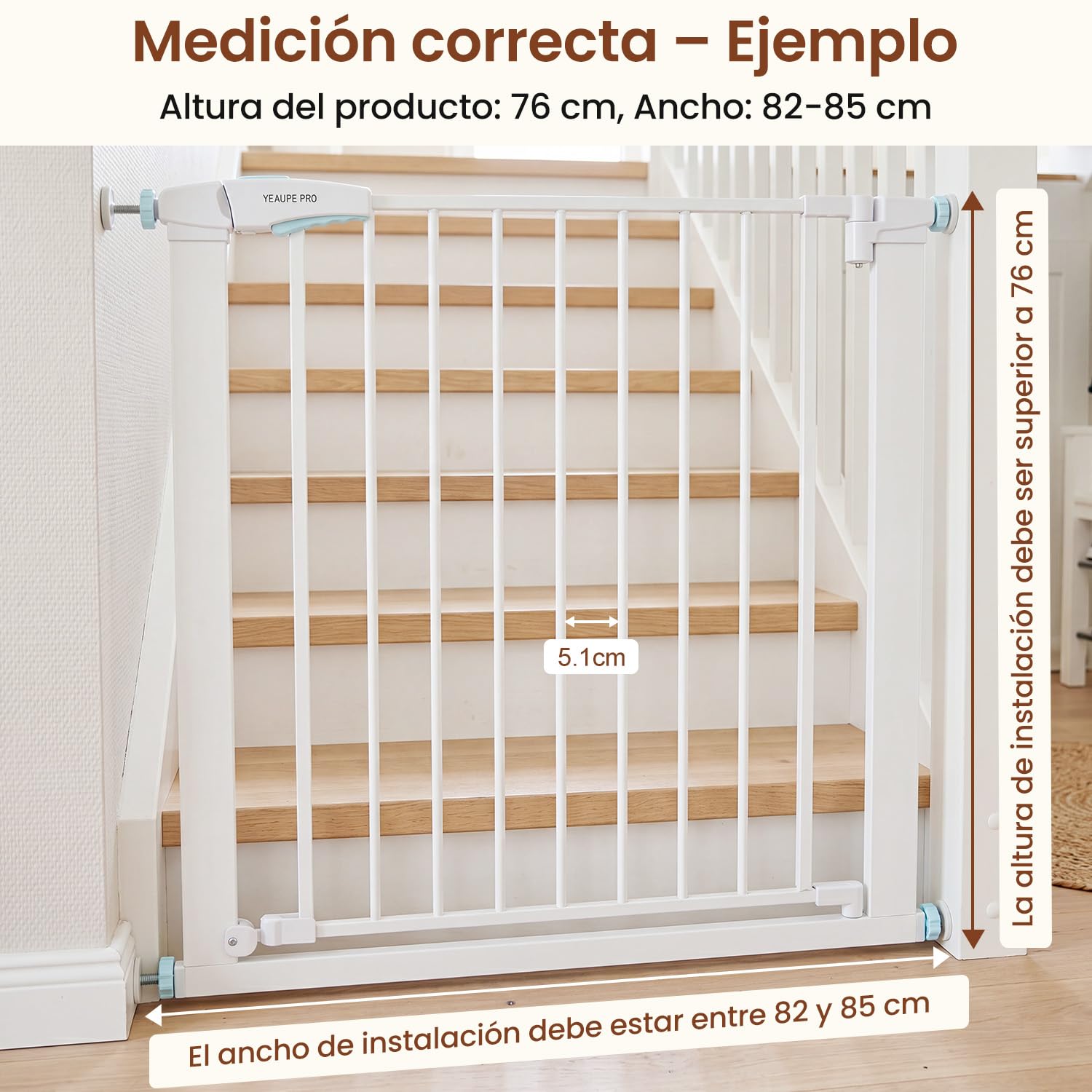 YEAUPE PRO Barrera de Seguridad Infantil 82-85cm, Sin Taladros, Blanca