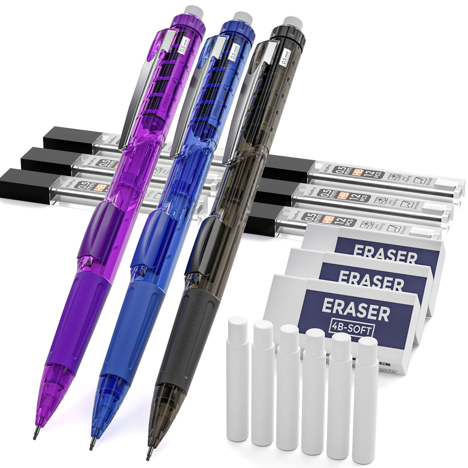 Buy Nicpro 0.5 mm Art Mechanical Pencil Set, 3 Colors RotateErase