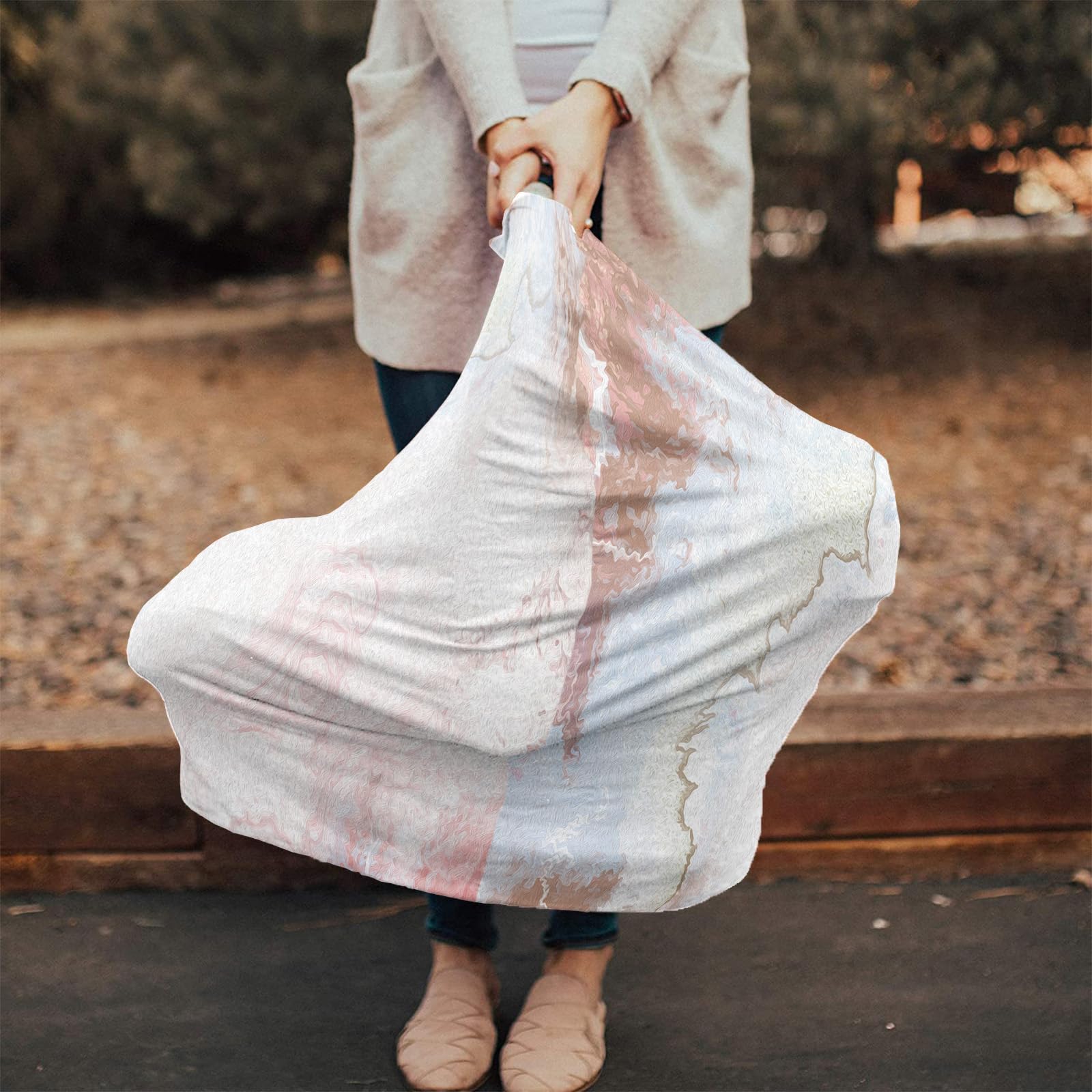 Nursing Cover for Breastfeeding Scarf, Ombre Pink Marble Textured Lines Abstract Baby Car Covers Super Soft Multi Use for Canopy Shopping Cart Cover Blanket Stroller Cover