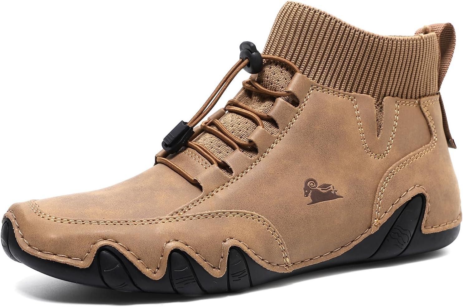 Men'S Waterproof Leather Lightweight Outdoor Ankle Boots Comfortable Round Toe Soft Sole Non-Slip Driving Walking High Top Chukka Boots Slip-On Lightweight Sports Shoes