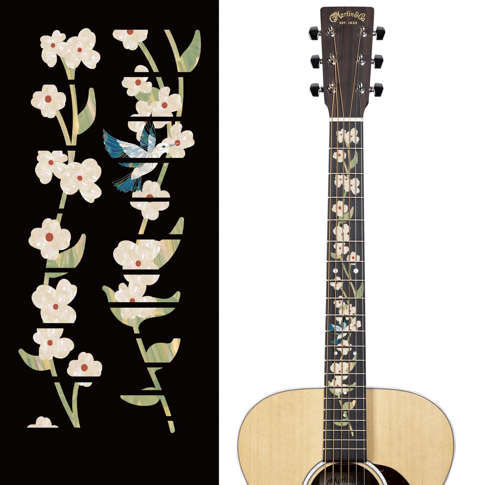 PLIGREAT 2 sheets flower branch guitar fret markers stickers art design decal stickers for music guitar ukulele acoustic guitar electric guitar bass DIY decor