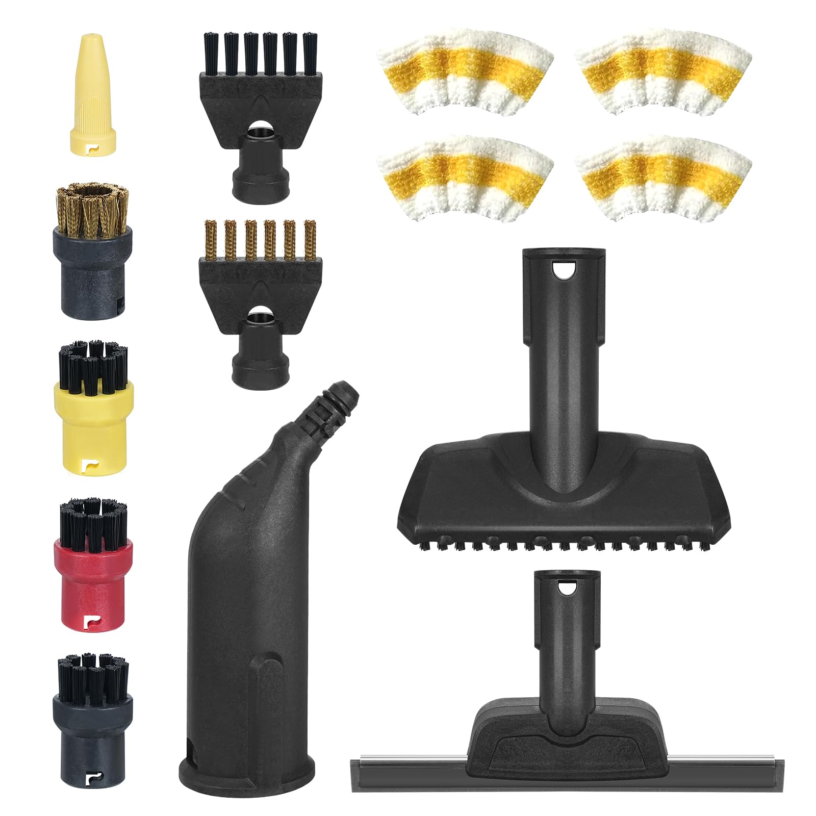Lot de 14 Accessoires pour Nettoyeur Vapeur Kärcher SC1 SC2 SC3 SC4 SC5 Comprenant Buse Manuelle/Buse Incurvée/Buse Allongée/Grattoir à Vapeur/Brosse Ronde/Suceur Plat/Chiffon en Microfibre