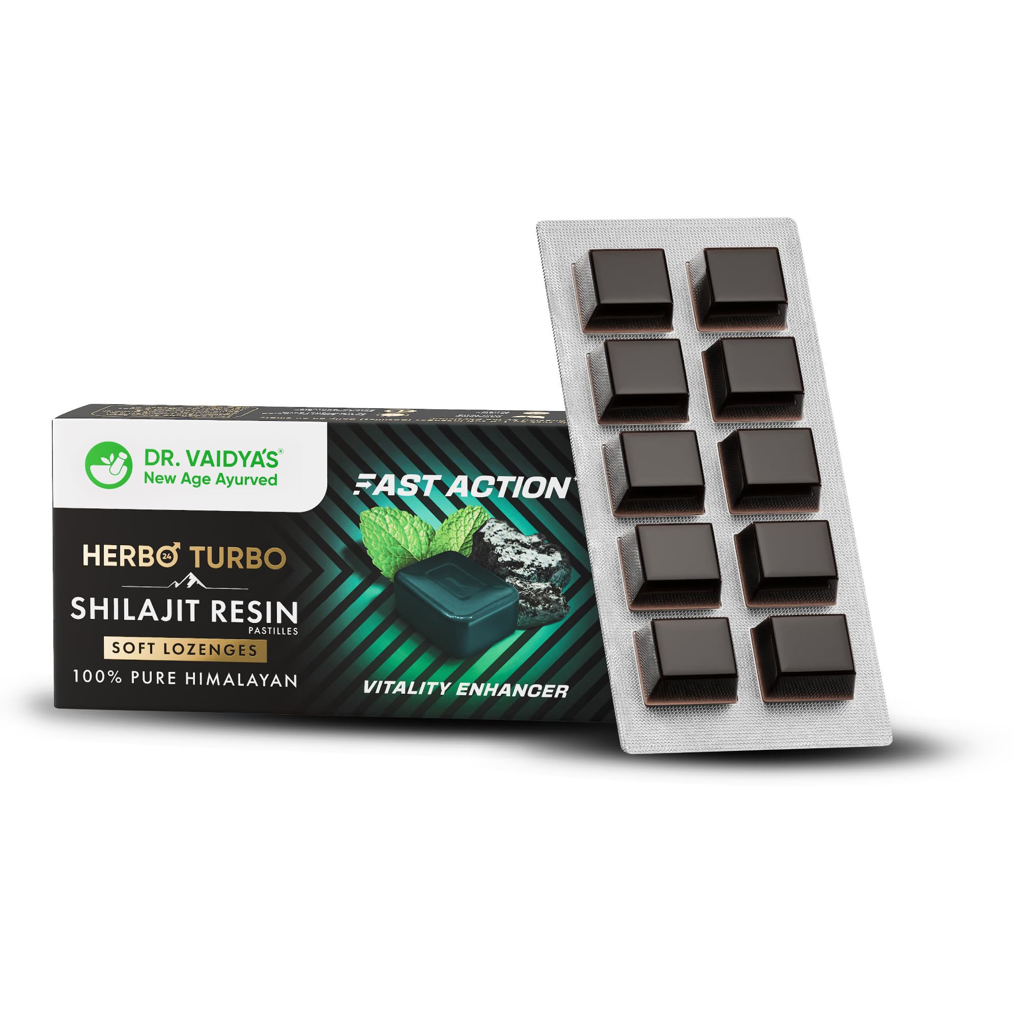 Dr. Vaidya’s Herbo24Turbo Shilajit Gummies Lozenges (Pastilles) | Helps Boost Performance | Helps Improve Strength, Stamina, and Energy Levels | Pure Himalayan Shilajit | No Added Sugar |30 Lozenges(Mint Flavour)(Pack of 1)