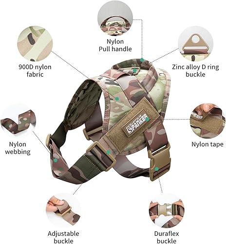 Vista 22 de EXCELLENT ELITE SPANKER Chaleco táctico para perro, arnés de entrenamiento de servicio de patrulla militar, arnés ajustable de nailon sin tirones