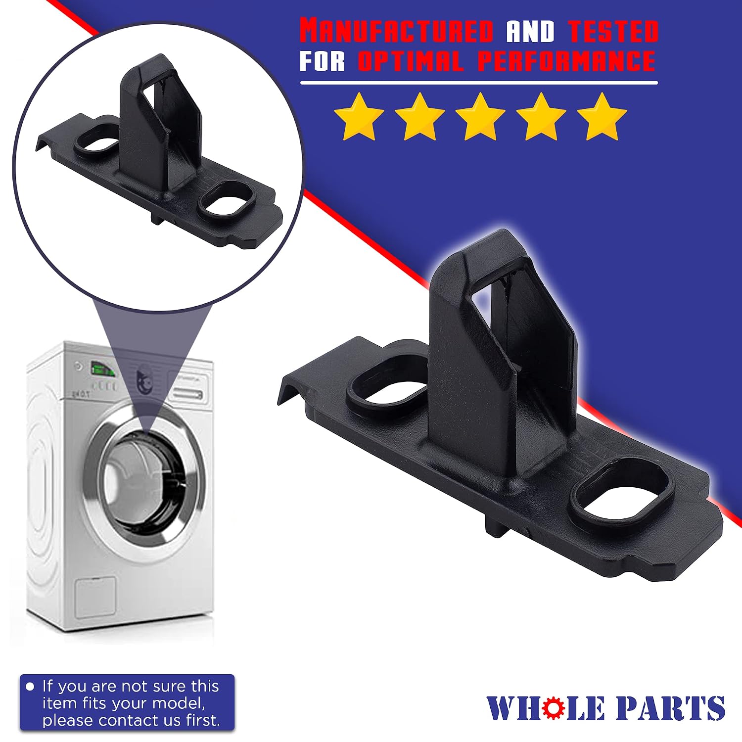Upgraded Whole Parts Washer Door Lock Strike (Black) Part # W10217552 - Replacement & Compatible with Some Whirlpool Washing Machines - Non-OEM Whirlpool Appliance Parts & Accessories