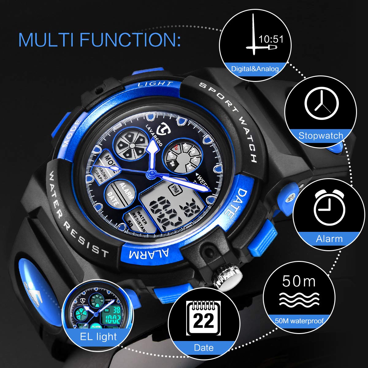 aswan watch Reloj Deportivos para Niños y Niña Resistente al Agua Digital Analógico Militares Impermeable Relojes Niño