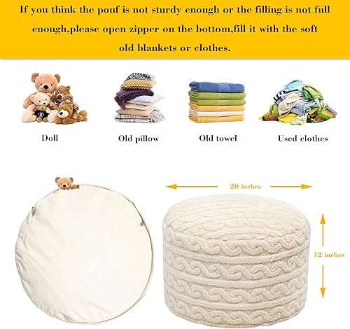 Miniatura 2 de Puf otomano de piel, relleno previo, reposapiés otomano, asiento redondo de 20 x 20 x 12 pulgadas, puf de piso, silla plegable para sala de estar,