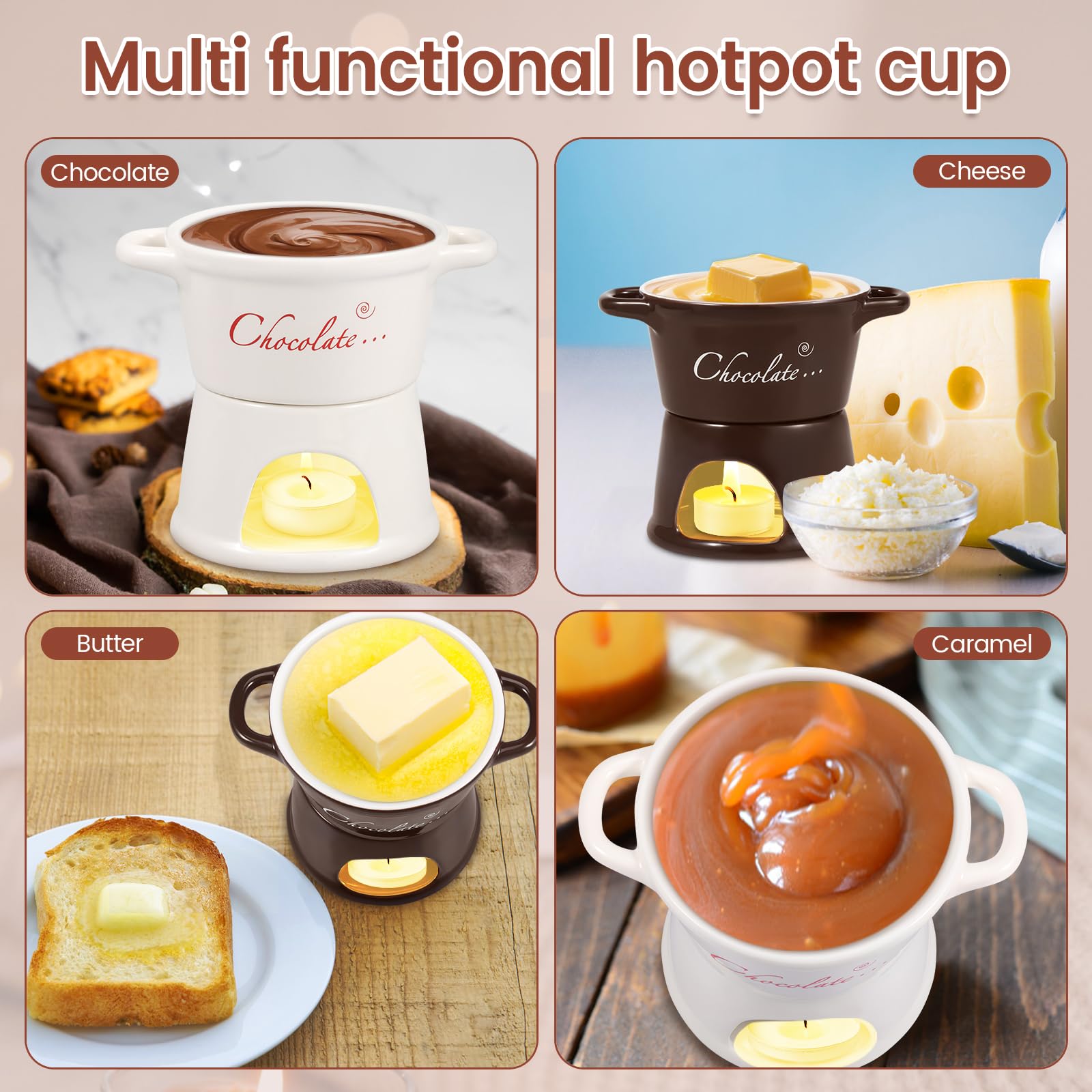 2 Pièces Tasse à Fondue au Chocolat, 300ml Services à Fondue au Chocolat avec Fourchettes- Mug Fondue au Chocolat en Céramique - Tasse Chauffante pour Chocolat et Fromage Bonbons Cadeaux