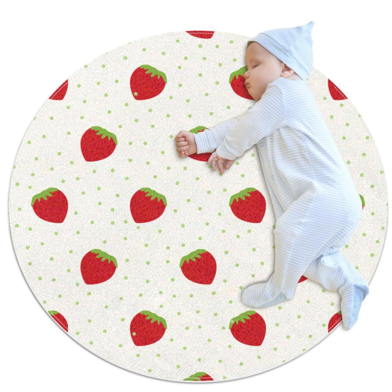 Tapis rond fraise 100x100 cm pour chambre et salon