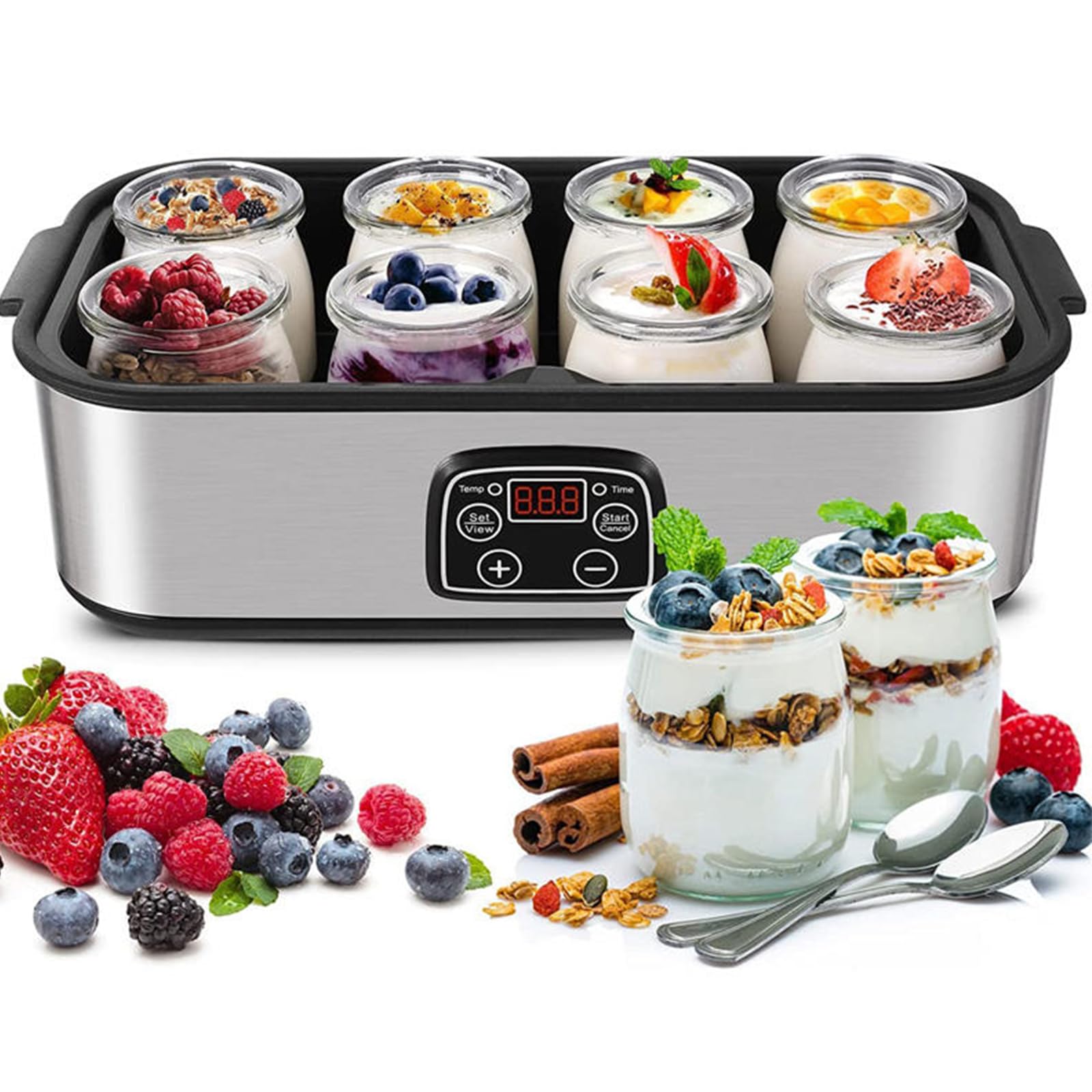 Yaourtière Ultimate 1600 ml - 26 × 21 × 12 cm - Minuteur 36 heures - Yaourtière automatique - Contrôle de la température - Affichage LED - Nettoyage facile - Préparation de desserts frais et sains san