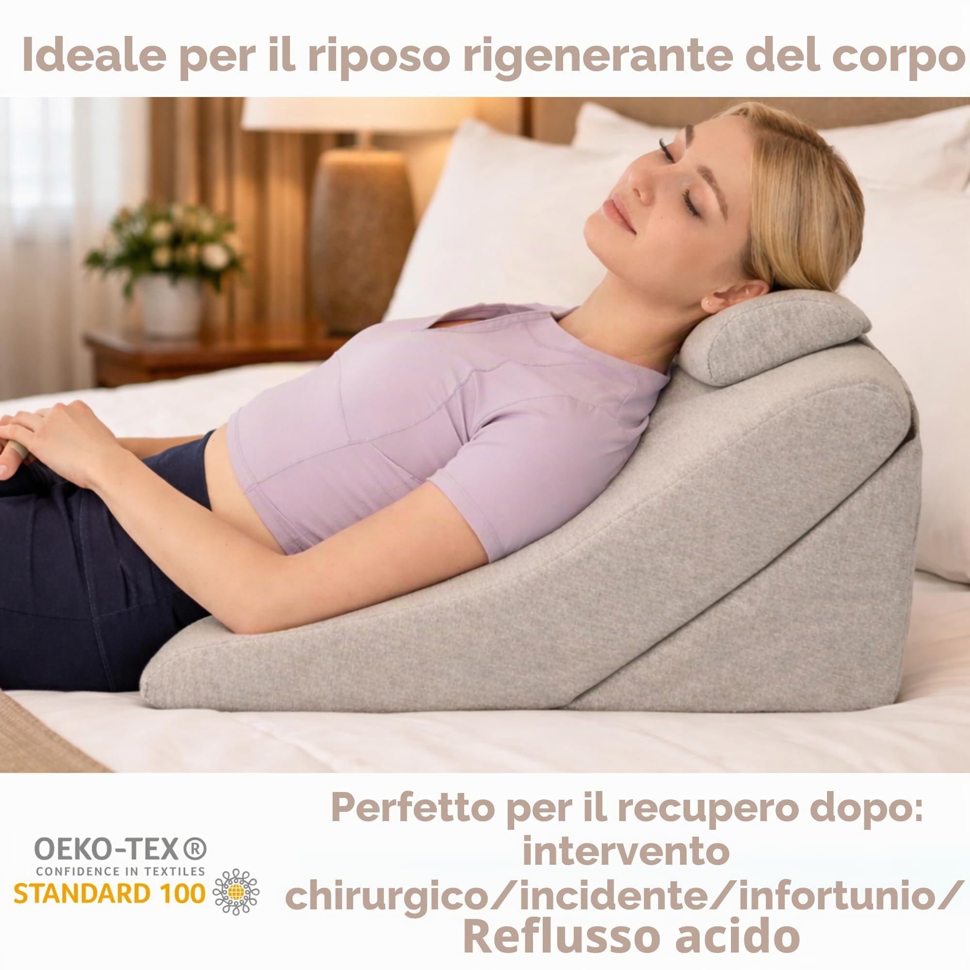 Cuscino da Lettura - Cuscino per Schiena, Poggiatesta Regolabile, Mousse Memory Foam, Fodera Rimovibile Traspirante e Antiscivolo, Maniglia - Triangolare per Schiena, Collo e Gambe