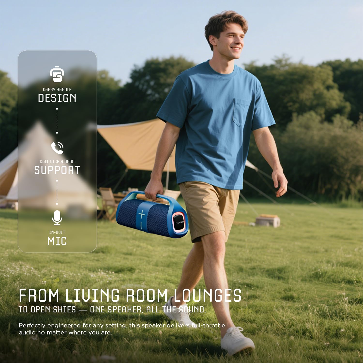 HAMMER Boom 30W Bluetooth Speaker with RGB Lights, Dual Passive Radiators, TWS Function, Type-C Charging, Multi-Connectivity (AUX/USB/TF/Bluetooth), Built-in Mic, Upto 30H Playtime, Carry Handle Blue — Amazon image 4