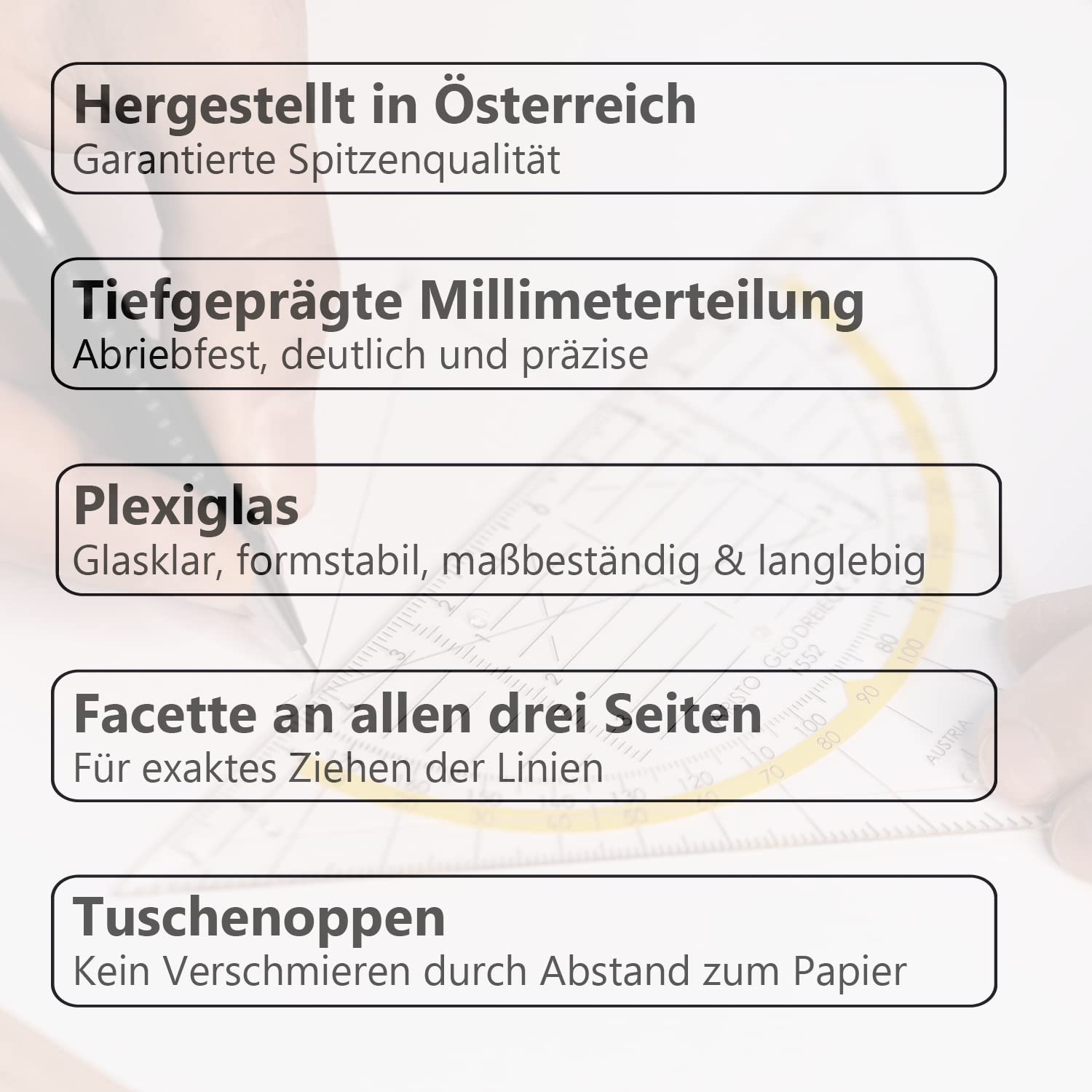 Aristo AR1553 Geodreieck mit festem Griff (Hypotenuse 16 cm, Tuschenoppen, Facette an der Hypotenuse, Plexiglas mit Tiefenprägung, Made in Austria) transparent, 10 Stück