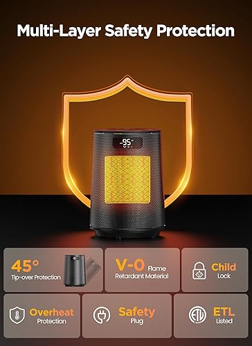 Miniatura 6 de GiveBest Calentador de espacio, calentadores eléctricos portátiles para uso en interiores con termostato y control remoto, oscilación de 70,
