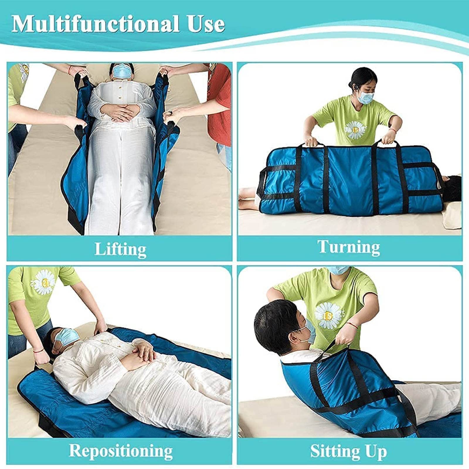 Cinturón de transferencia para pacientes postrados en cama, hoja deslizante con asas, soporte para incontinencia, ayuda de transferencia bariátrica