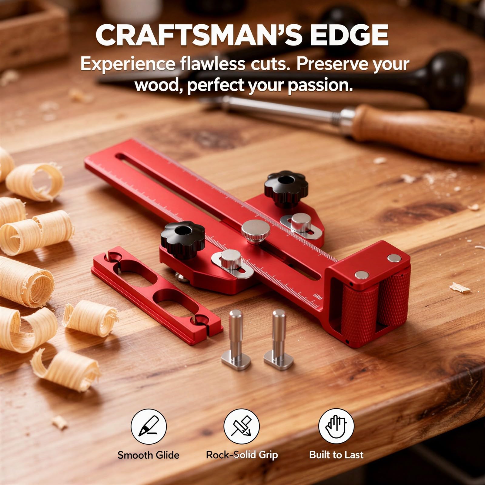 Gabarit de coupe rapide amélioré, positionneur rouge en aluminium CNC, rainurage fin à doubles rouleaux, échelle gravée 1/32 in, réglable de 6,4 à 23,9 cm, guide pour scie sur table et établi