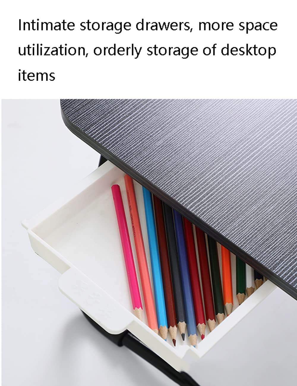 Nowoczesne biurko na laptopa, gniazdo na karty, półka na książki, uchwyt, szuflada, uchwyt na kubek, składany stolik z tacą na nogi, sypialnia, akademik, stół do nauki, napisanie (niebieski 60