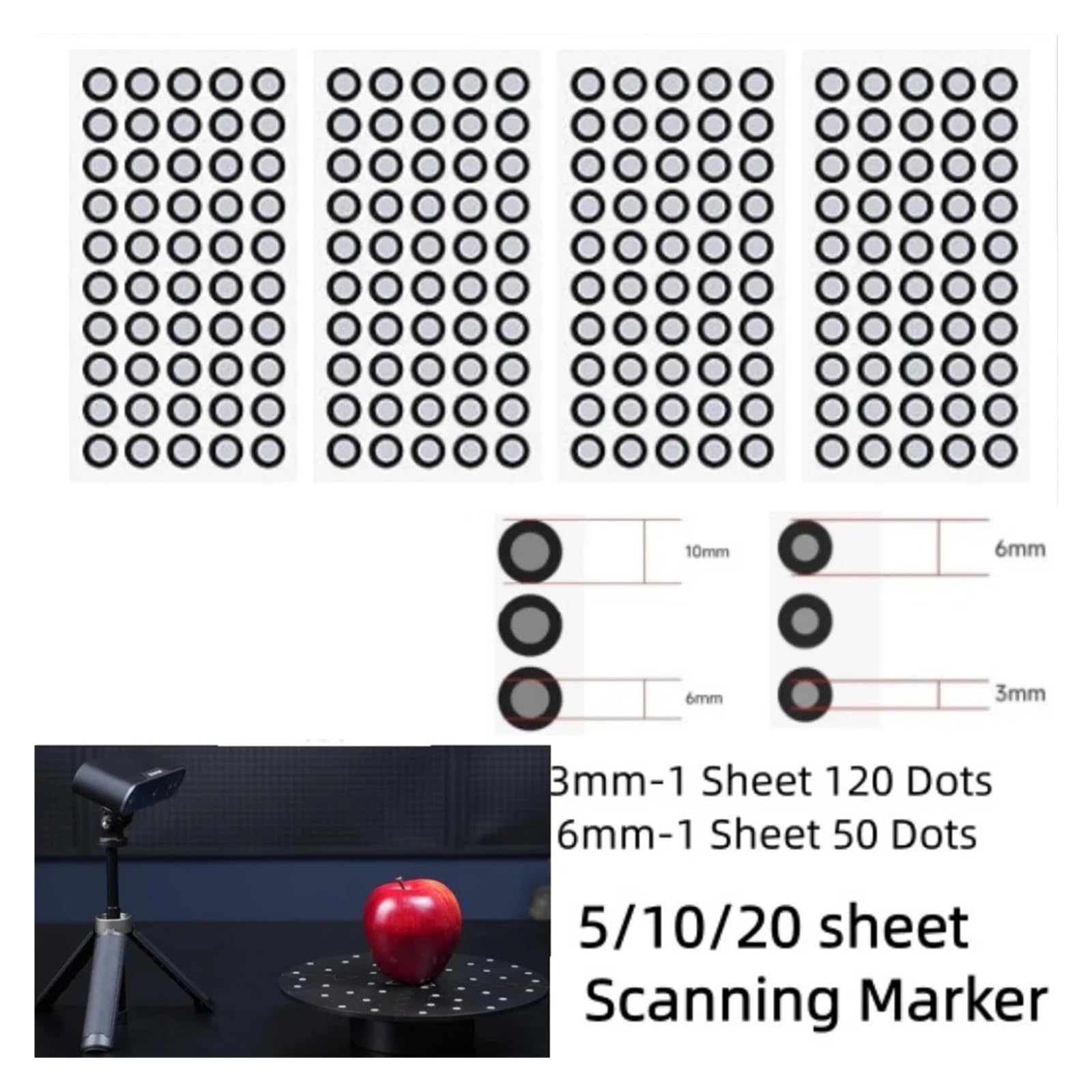 Marker punktu odniesienia do skanowania 3 mm/6 mm Dokładne punkty śledzące do drukowania 3D i inżynierii odwrotnej(3mm-5 sheet)