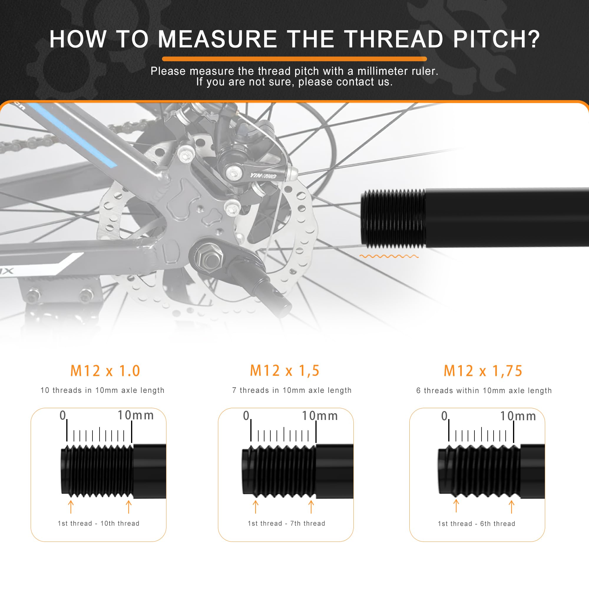 Oś przelotowa M12 x 1,0-160-172 mm z adapterem do sprzęgła przyczepki rowerowej, kompatybilna z rozmiarami piast 142-148, regulowana długość trzpienia