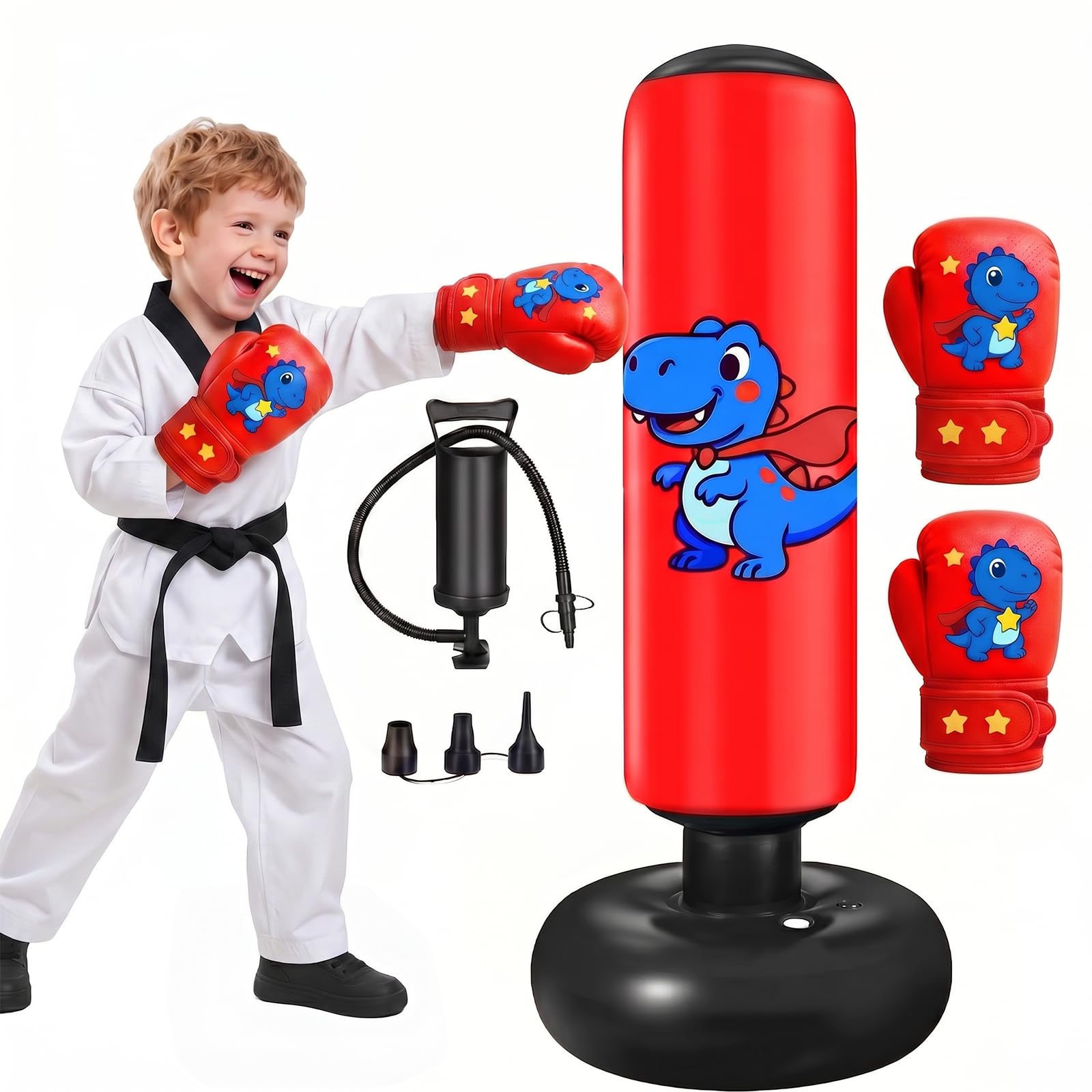 Punching Bag for Kids, 120cm Inflatable Kids Punching Bag, Stable Boxing Bag with Boxing Gloves, Kid Punch Bag Dinosaur Toy & Gifts for Boys Girls