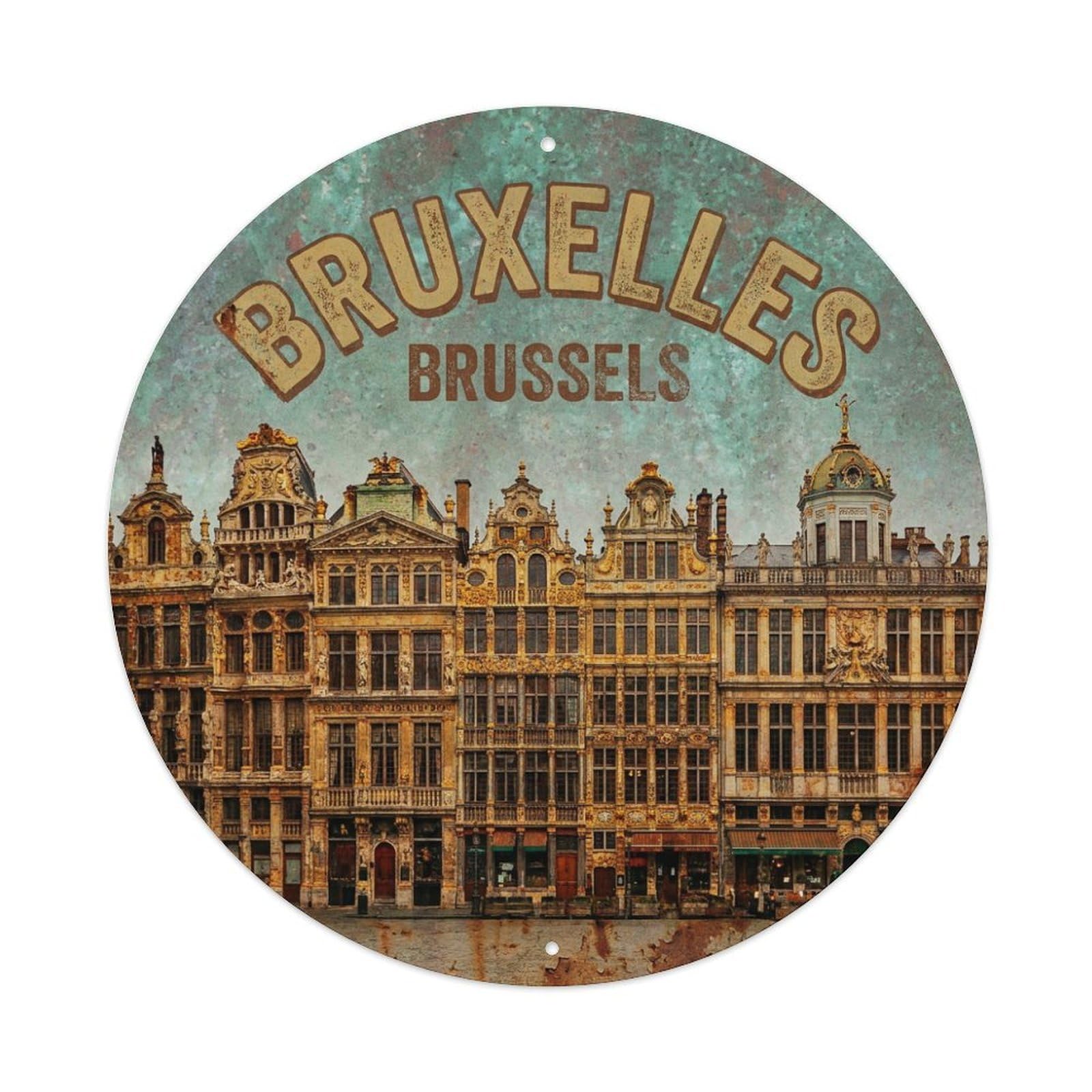 Metal Tin Sign Vintage Travel Belgium Brussels