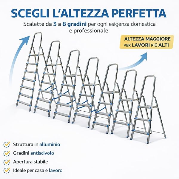 Leonardo Fai Da Te - scala pieghevole in alluminio 3+1 portata 150 kg EN 131 - scala antiscivolo in alluminio max - ideale per uso domestico e lavorativo - 4