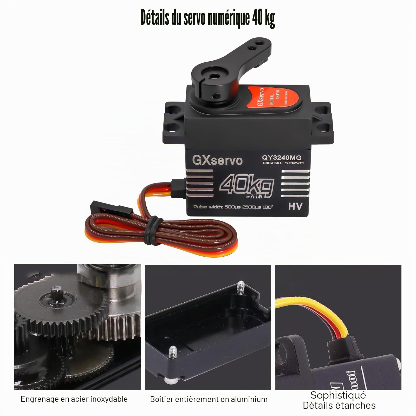 Servomoteur Binghe 40KG Digital Servo Numérique à Engrenages Métalliques pour RC 1/8 1/10 Hélicoptère Robot