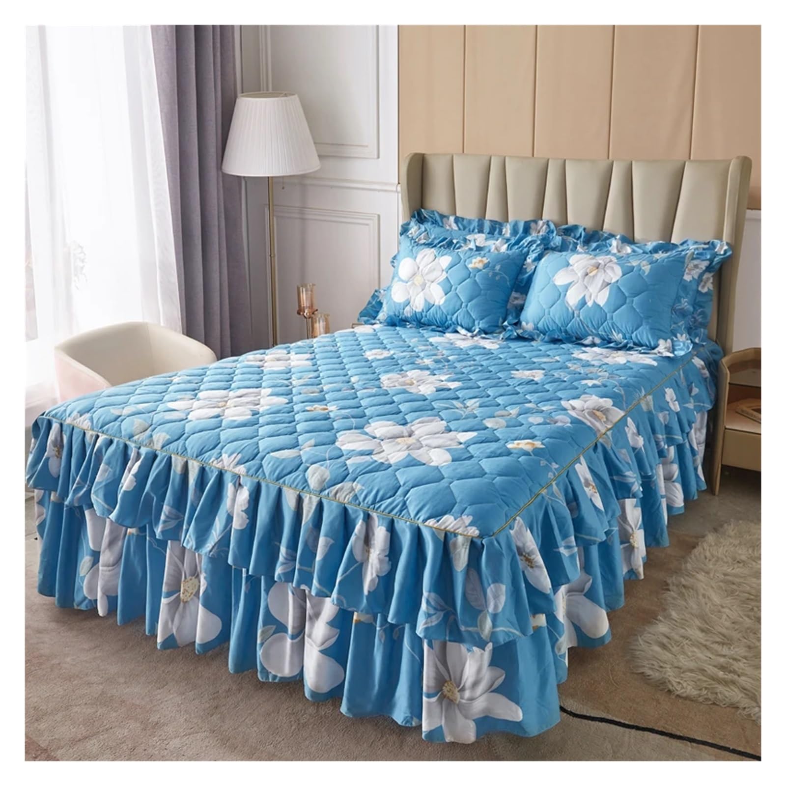 Printed Bed Skirt Quilted Bed Skirt Thick Bedspread Printed Cover Home Mattress Protector No Pillowcase