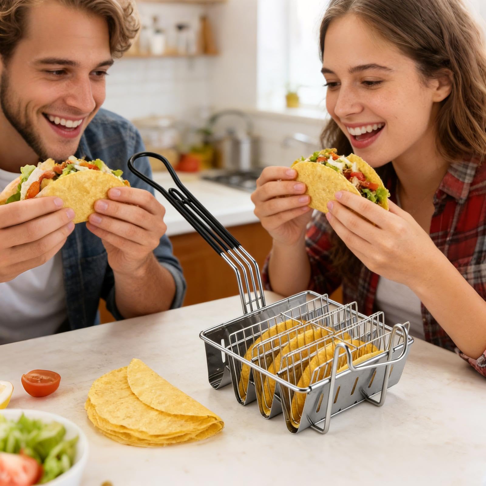 Frittierkorb für Tacos, Tortilla-Halterung, Edelstahl, 4 Schalen
