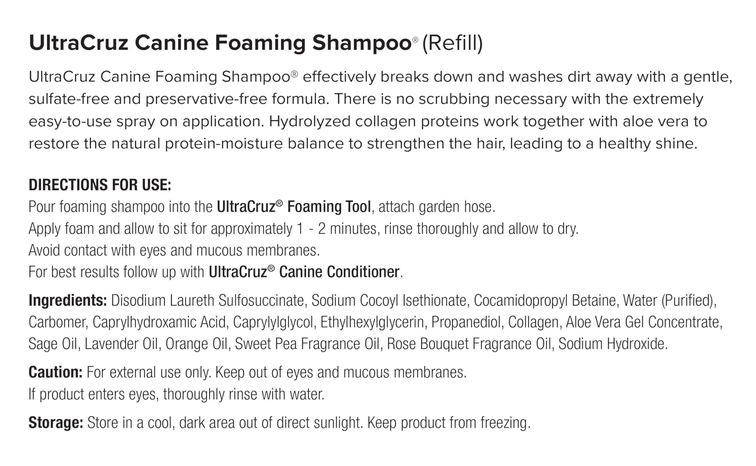 UltraCruz Canine Foaming Shampoo® dla psów, 1 galonowy wkład uzupełniający