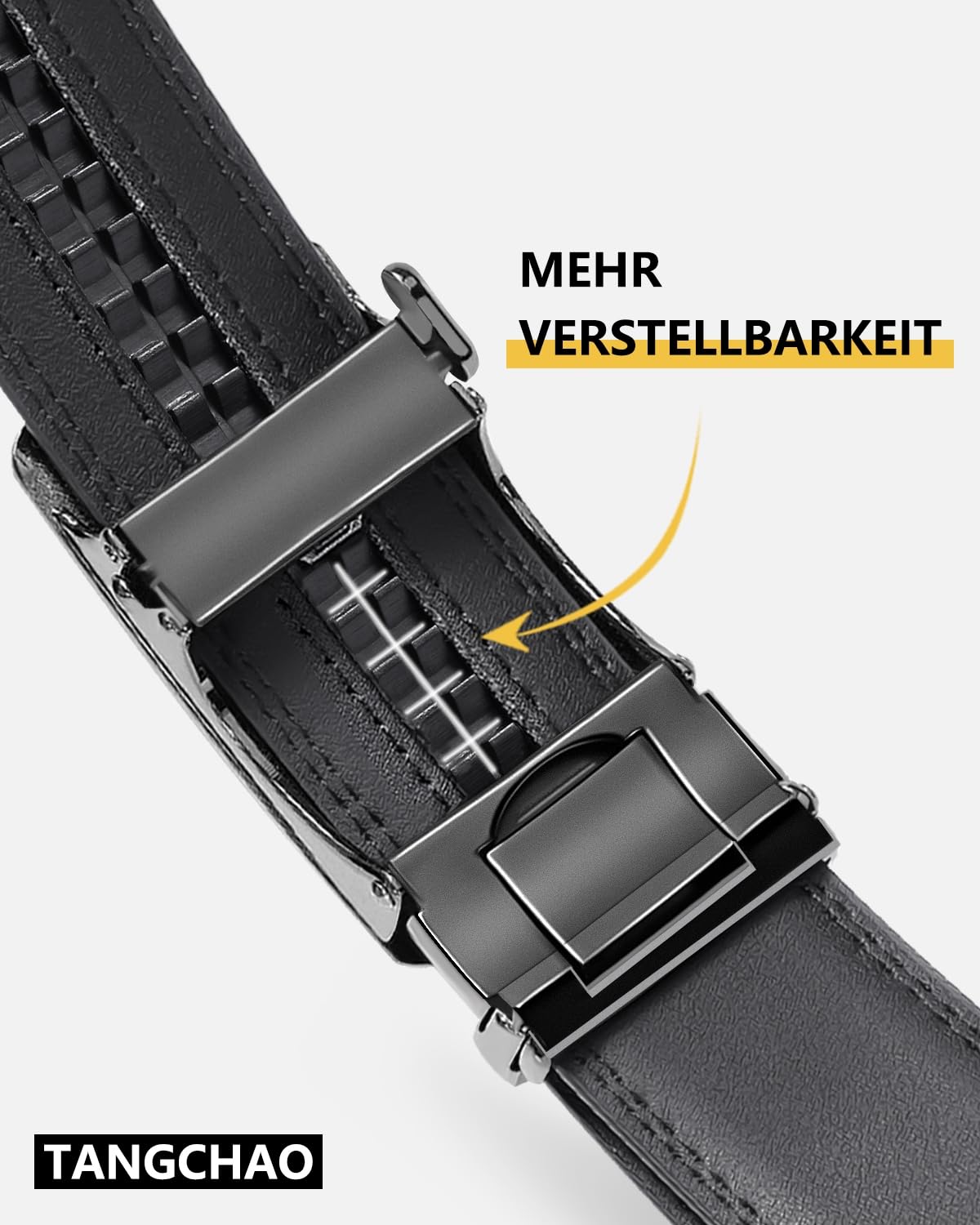 TANGCHAO Cintura Uomo, Cintura a Cricchetto da Uomo in Pelle con Fibbia Scorrevole Automatica 35mm, Trim Regolabile per Adattars