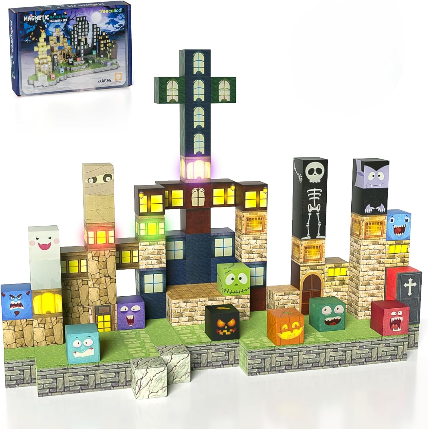 Magnetic Blocks -137PCS Lights Building Blocks,World Magnetic Tiles Kids Build Cubes 3+,STEM Toys for 3-5 4-8 5-7 Year Old Boys,Sensory Creative Activities Holiday Birthday Gift