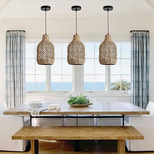Mini Rattan Pendant Lights Set of 3, Rattan Hanging Light