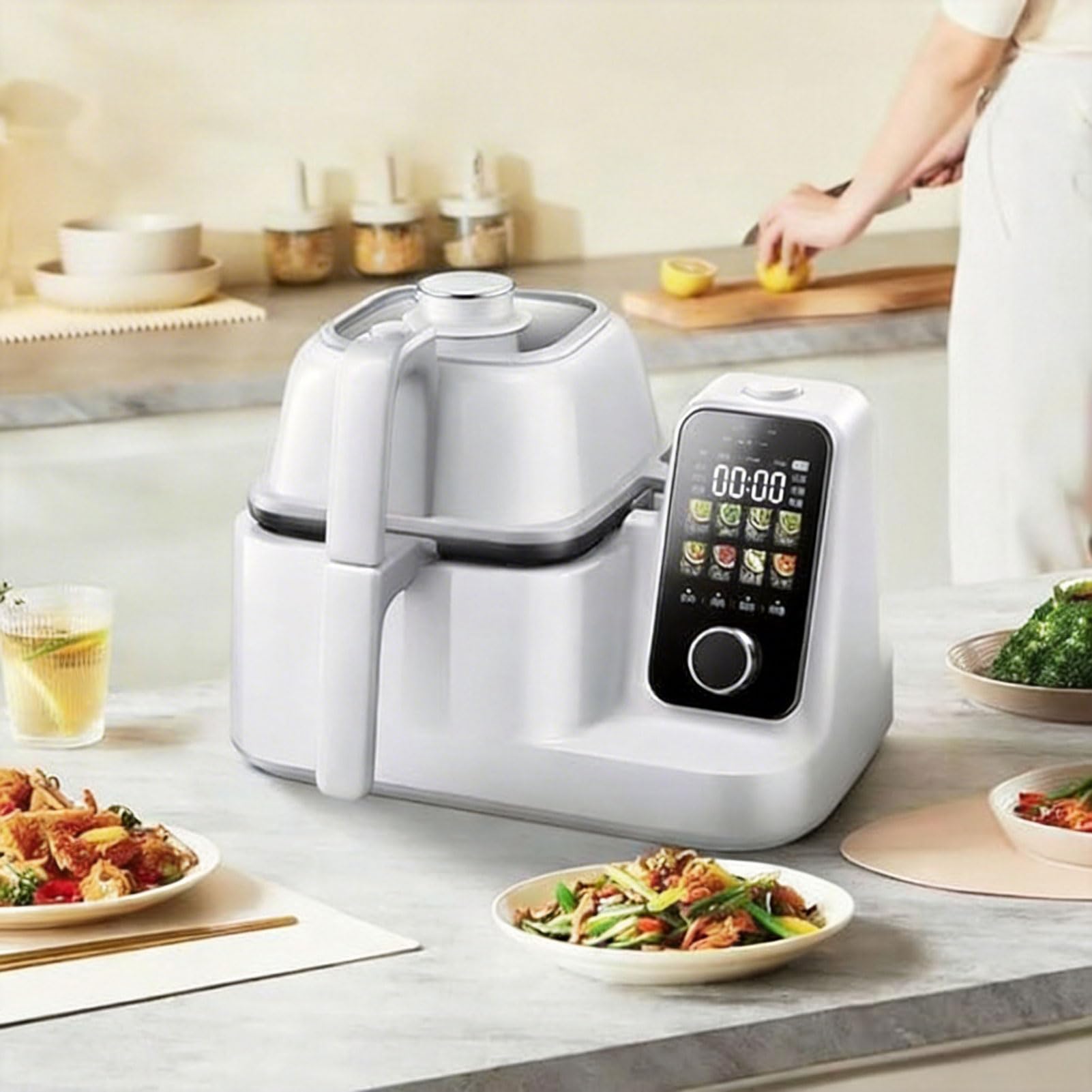 Robot kuchenny 2000 W z powłoką ceramiczną i uchwytem zapobiegającym oparzeniom dla łatwego gotowania w kuchni domowej