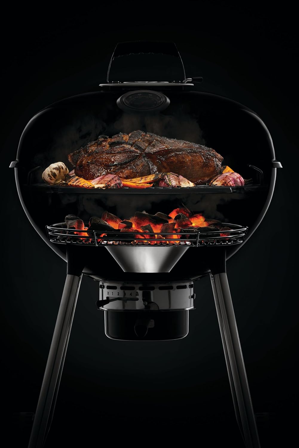 Napoleon NK22 Premium Charcoal Kettle Grill, Black, Porcelain-Enameled Lid and Bowl, Chrome-Plated Cooking Grid