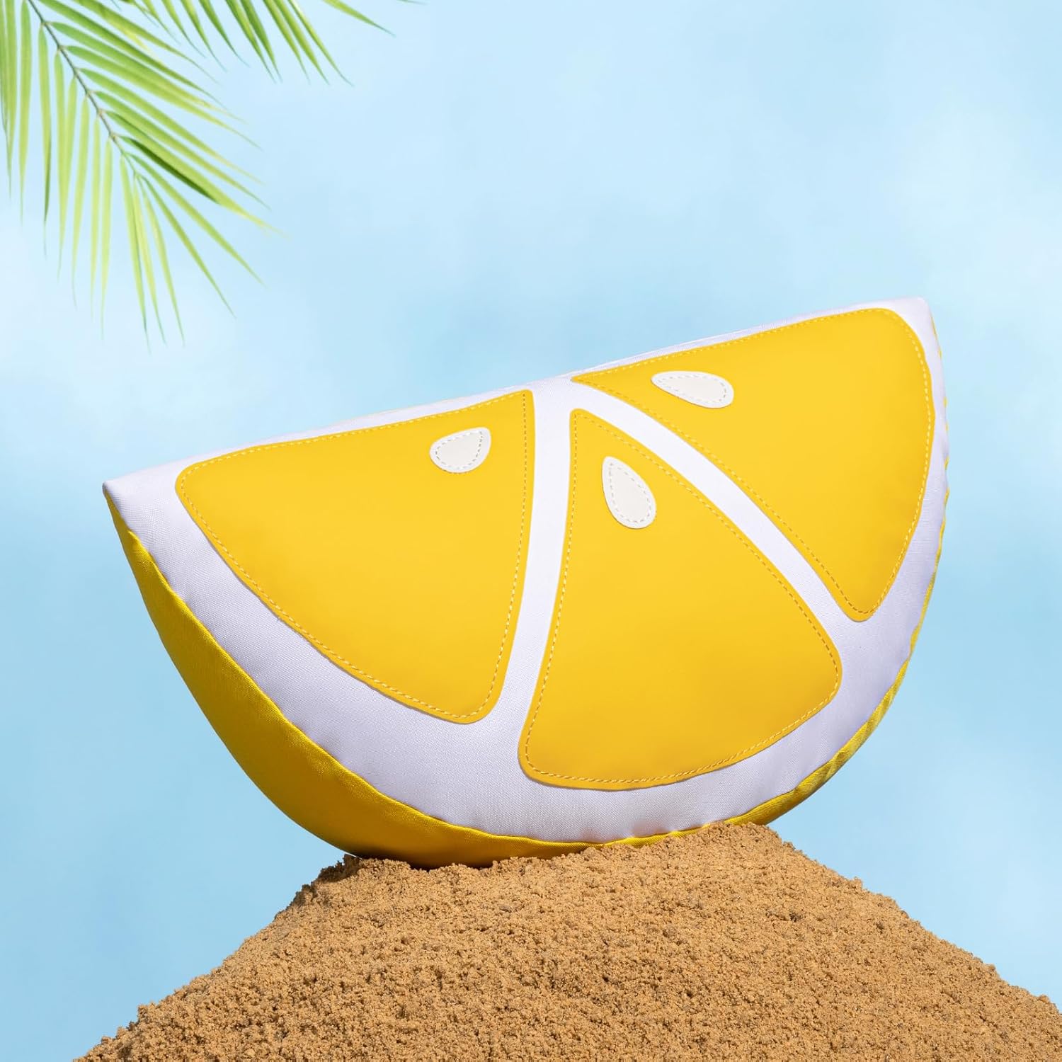 Phantoscope Fruit Outdoor Shaped Pillow Series Lemon Wedge Shaped Waterproof Outdoor Throw Pillow with Leather Decorative, Cushions for Fun Home Decor for Patio, Pool, Yellow, 9.5 x 18 inches