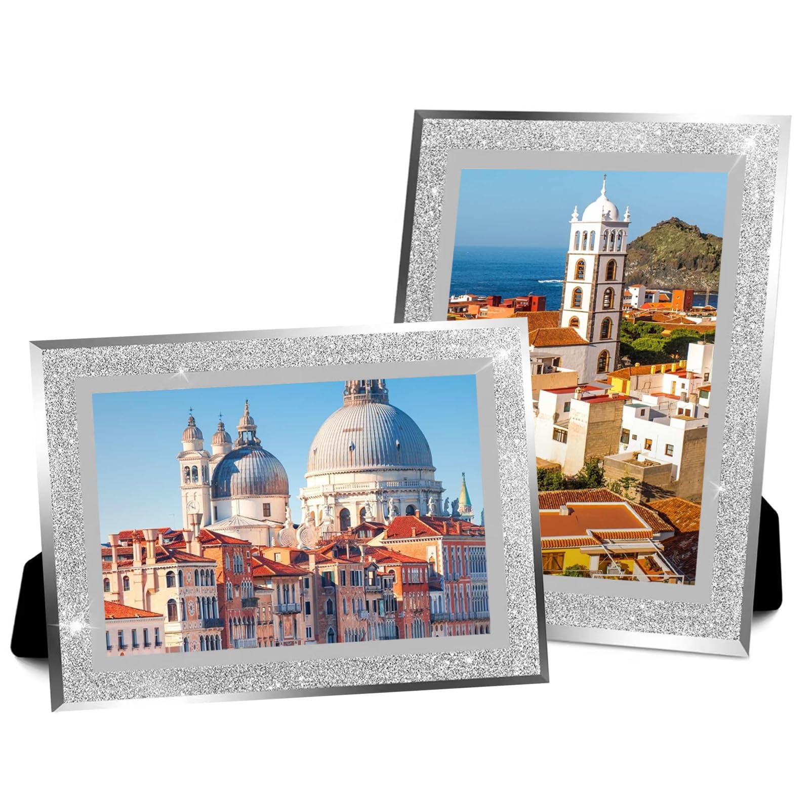4Pcs 6x8 Photo Frame Picture Glass Frames Silver Photo Frame Display Horizontally & Vertically 8x6 with Holder for Stand Tabletop for Certificate Art Print Picture Drawing