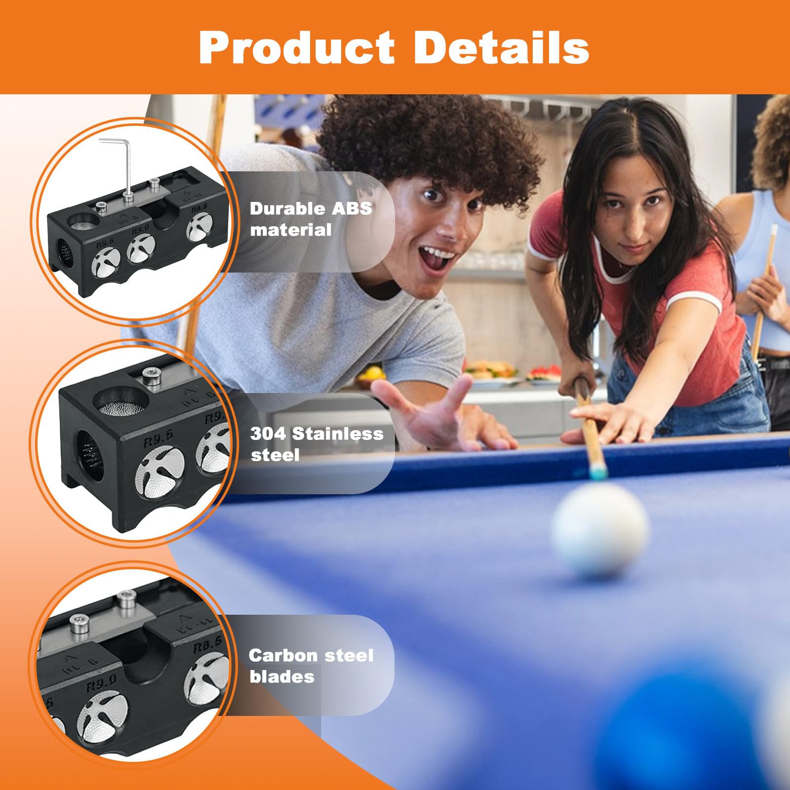 11-in-1 Attrezzo per Punte Stecche da Biliardo, Multifunzione Pool Cue Shaft Smoother and Burnisher Nero - Kit di Manutenzione per Stecche Biliardo con Affilatura ad Arco e Aghi (8x3x3cm, Plastica/Met