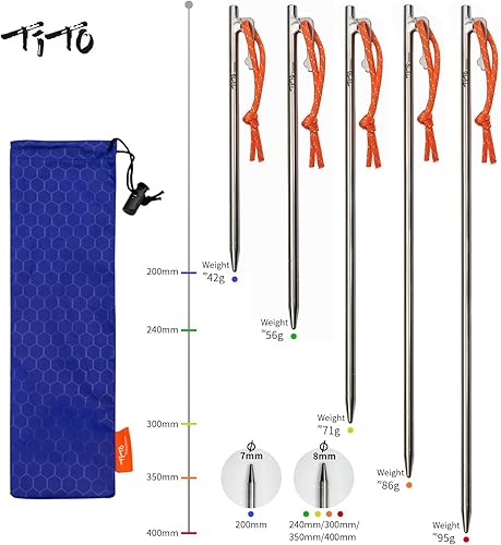 Miniatura 2 de TiTo Titanium Estacas de tienda de campaña ligeras para césped de nieve, resistentes para tienda de campaña para acampar al aire libre, senderismo y