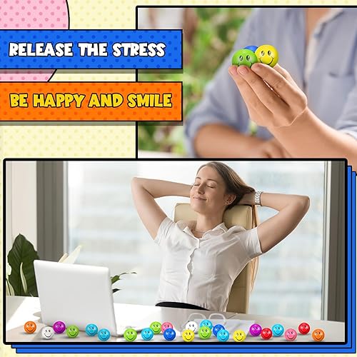 Miniatura 5 de 100 mini bolas de estrés de cara sonriente a granel de 1.57 pulgadas, de colores, suaves, pequeñas, de espuma, divertidas bolas de alivio del estrés