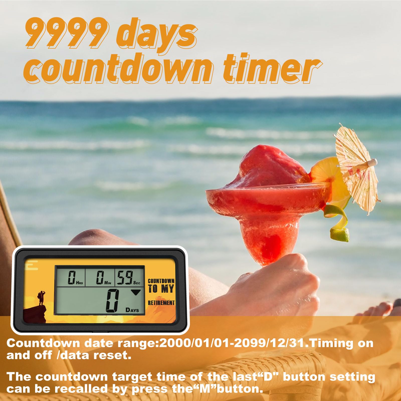 YOOREAL 9999 Days Digital Countdown Timer with 5 Paper Cards, Backlight Alerts for Retirement, Vacation, Wedding, Christmas, New Baby, Classroom, Lab, Kitchen, Cooking (HM200B)