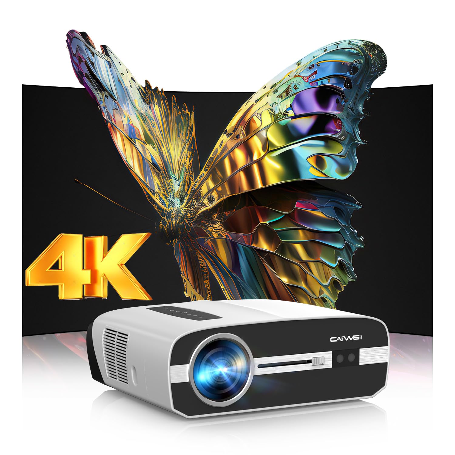 Smart 4K WLAN Outdoor Video Projectors HDR10+ 1500 ISO Lumen Indoor Bright Room, 100" Screen Included, Autofocus, 38WDSP Speaker, Android 11, NFC HDMI USB for Office Dormitory Gaming, Art Tracing