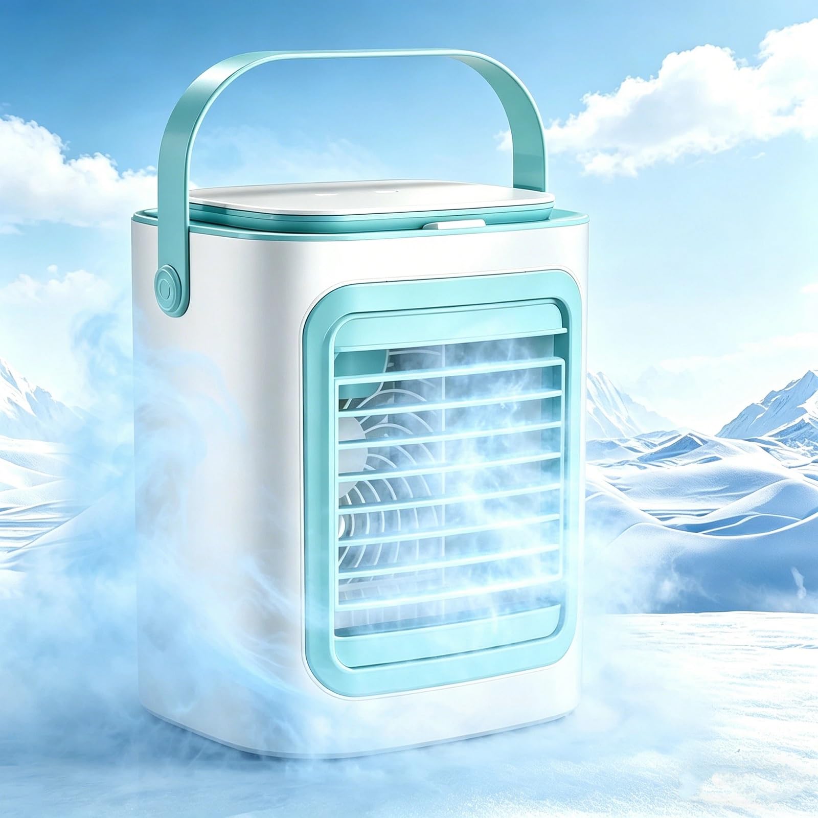 Portable Air Cooler, Mini Air Conditioner Desk Fan with Water Tank,Humidifier Personal Water-cooled Air Cooler Quiet Air Misting Fan for Home, Office 3 Speeds with Ice Crystal box (Medium, count, 1)
