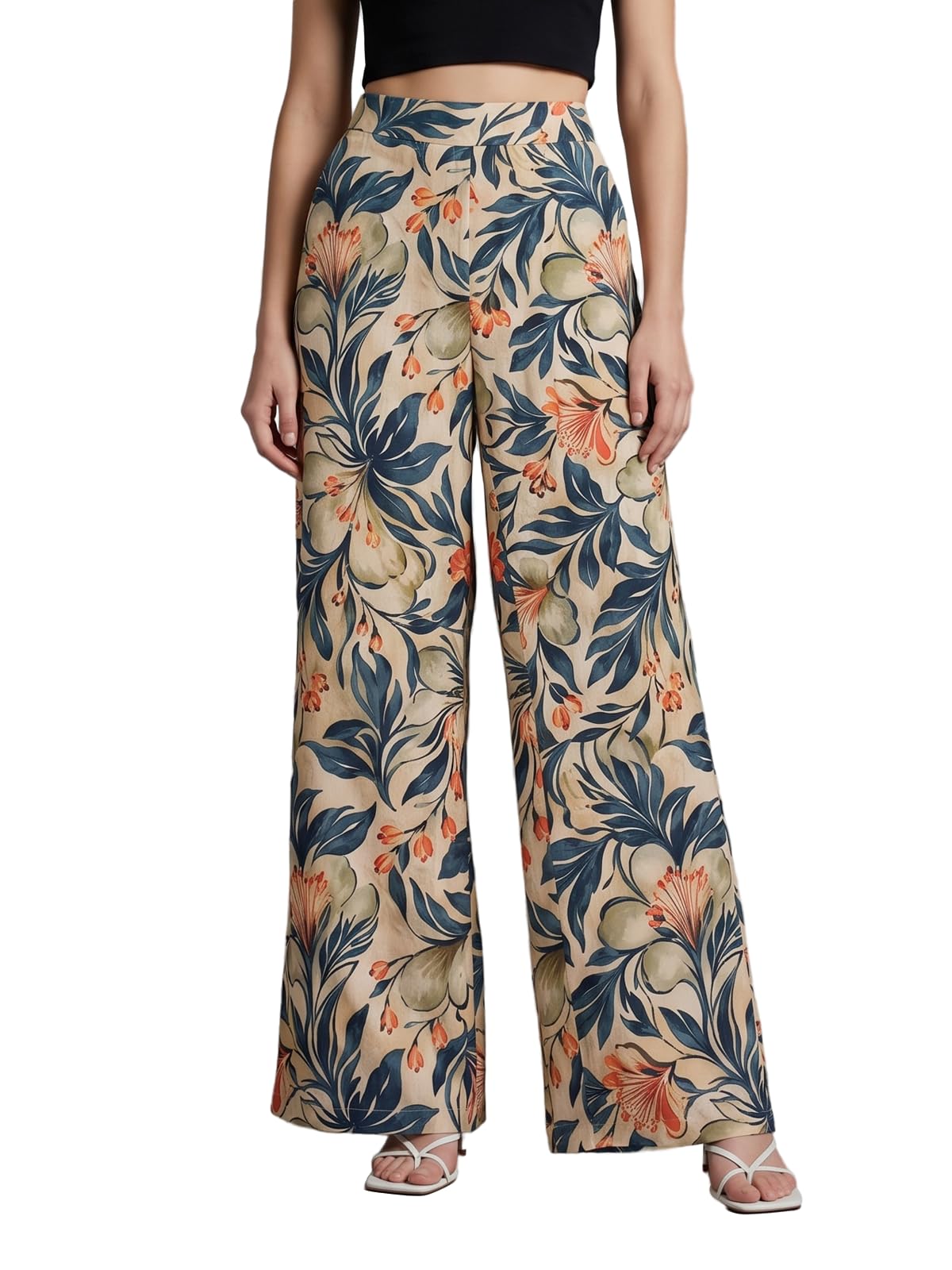 Trousers for Women | Wide Leg Palazzo Pants | Printed High Rise Wide Leg Trouser | Korean Women Casual Vacation Bottom Wear - Pack 1-image-6